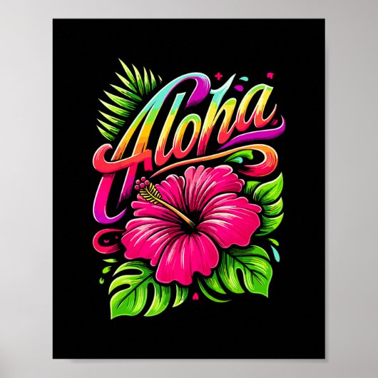 Poster Aloha Fleur Tropicale Vacances Hawaï Été Plage (Devant)