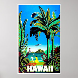 Poster Aloha Hawaï, île tropicale, voyage aérien vintage