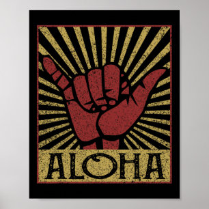 Poster Aloha hawaïen Hawaii Vintage en détresse Shaka Sig