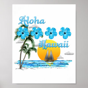 Poster Aloha Hawaii Coucher du soleil de voile