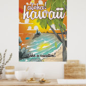 Poster Aloha ! Hawaii ! dessin animé d'affiches de voyage (Cuisine)