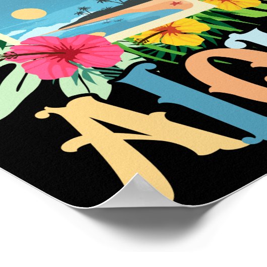 Poster Aloha Hawaii Hawaii île Palm Trees Plage (Coin)