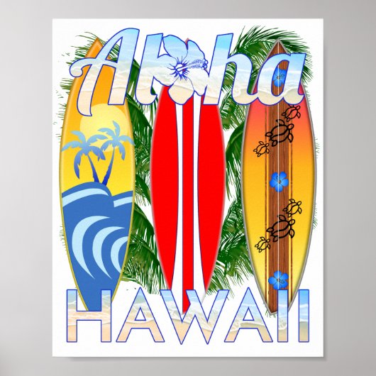 Poster Aloha Hawaii Iles Surf (Devant)