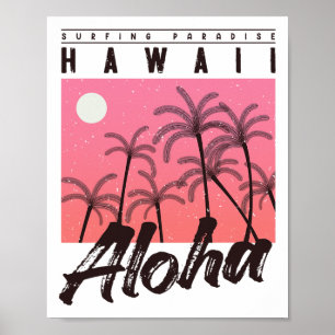 Poster Aloha Hawaii Palmier Rétro Coucher de soleil Plage