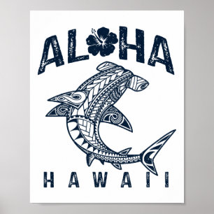 Poster Aloha Hawaii Tril Requin Polynésien Hawaïen Plage 