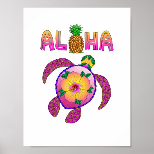 Poster Aloha Hawaiian Honu Turtle (Devant)
