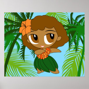 Poster Aloha Honeys Hawaiian Brown cheveux Hula Girl