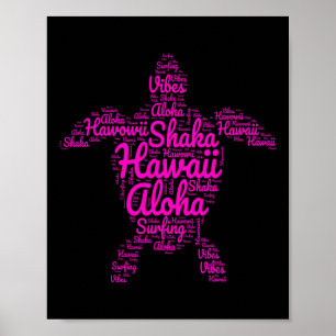 Poster Aloha I Love Hawaii Sea Turtles Shaka Surfing Vibe