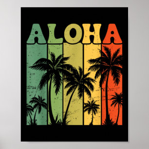 Poster Aloha îles hawaïennes palmiers planche de surf pla