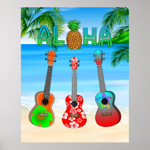 Poster Aloha Island Ukuleles
