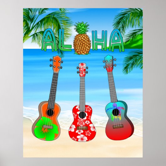 Poster Aloha Island Ukuleles (Devant)