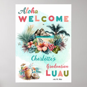 Poster Aloha Luau Tropical Island Beach Graduation Party