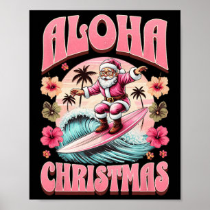 Poster Aloha Noël Père Noël Surfant Hawaïen Mele