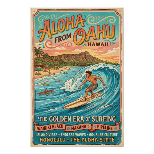 Poster Aloha Oahu Surfing (Devant)