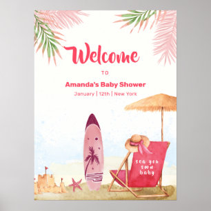 Poster Aloha Planche de Surf Fille de Bain Bébé Shower Bi