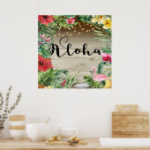 Poster Aloha Tropical Bois Floral Feuilles et lumières Ét (Cuisine)