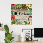 Poster Aloha Tropical Bois Floral Feuilles et lumières Ét (Bureau à domicile)