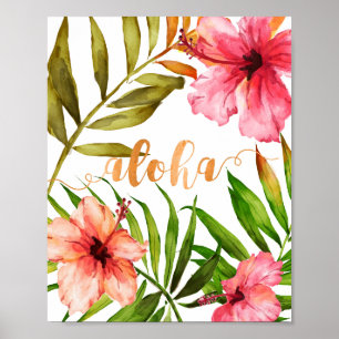 Poster Aloha Tropical Hawaiian Floral Aquarelle