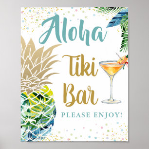 Poster Aloha Tropical Pineapple Hawaiian Luau Tiki Bar
