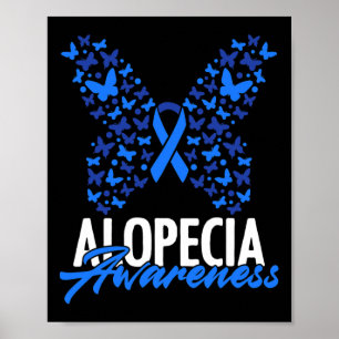 Poster Alopecia Sensibilisation Bleu Ruban Papillon Alope