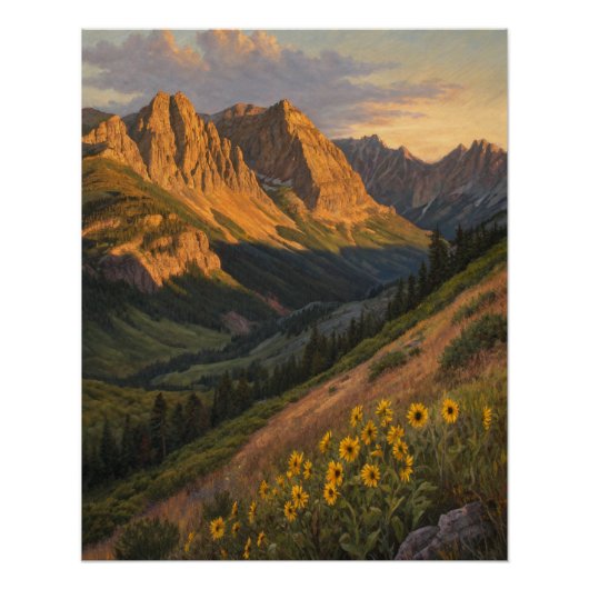 Poster Alpenglow Symphony: Golden Peaks Guarding the Sun- (Devant)
