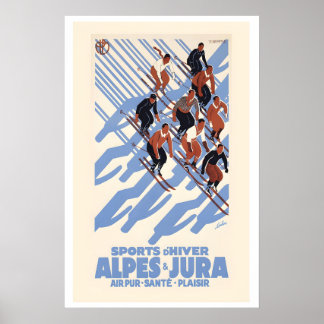 Poster Alpes & Jura Sports d'hiver Suisse Ski vintage
