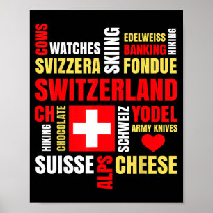 Poster Alpes suisses vaches fromage fondue ski suisse