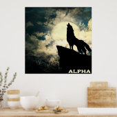 Poster Alpha Wolf Howling À La Pleine lune (Cuisine)
