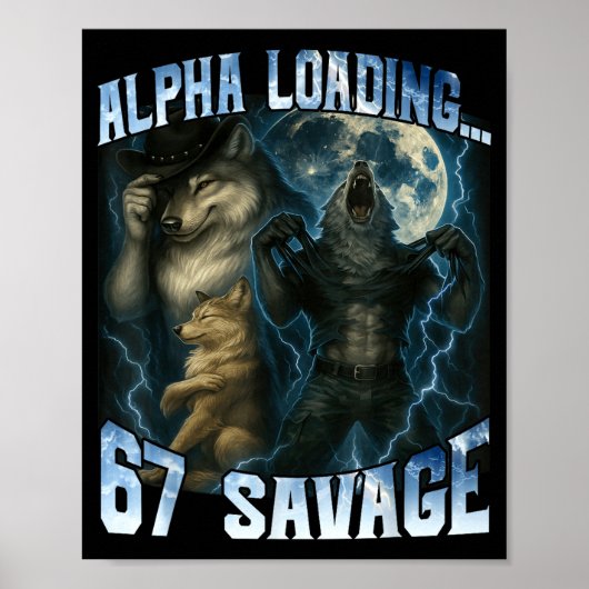 Poster Alpha Wolf Loading 67 Percent Savage Funny Wolves (Devant)