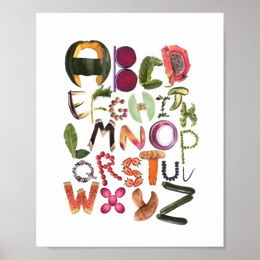Poster Alphabet Alimentation Art avec fruits et légumes - (Devant)