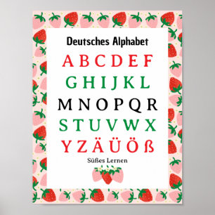 Poster Alphabet allemand aux fraises Apprentissage sucré