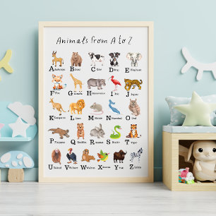 Poster Alphabet Animal A - Z Enfants Pépinière éducative