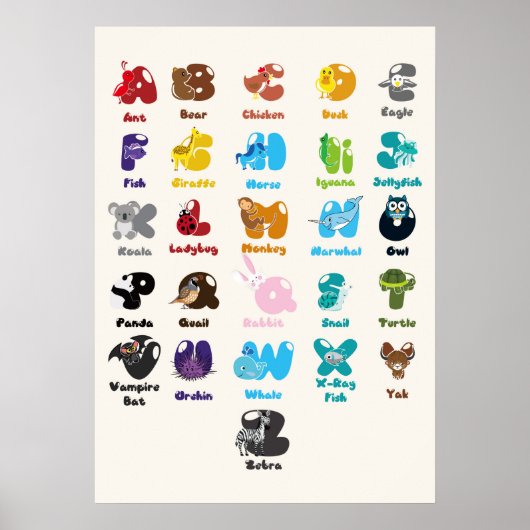Poster Alphabet animal pour l'éducation des enfants (Devant)