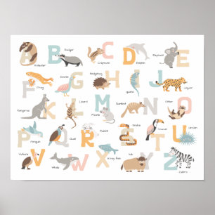 Poster Alphabet animalier en grandes lettres pour enfants