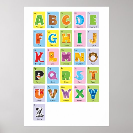Poster Alphabet Animalier - Style Carte Flash (Devant)