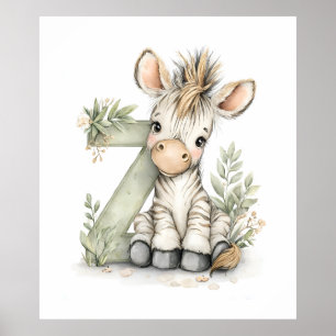 Poster Alphabet Animaux Bébés Aquarelle Mignons Zèbre