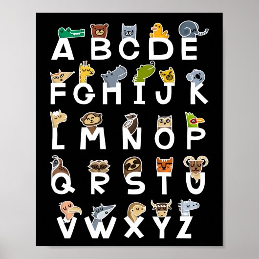 Poster Alphabet Apprentissage Enfants Animaux ABC (Devant)