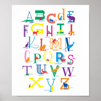 Poster alphabet avec silhouettes animales en coule