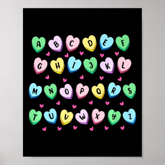 Poster Alphabet Candy Heart Love Valentines Day Teacher  (Devant)