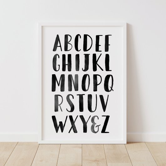 Poster Alphabet d'aquarelle noire ABC Décor de pépinière
