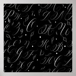 Poster alphabet de calligraphie noir et blanc