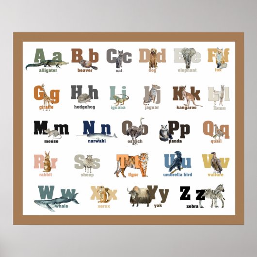 Poster Alphabet des Animaux  Crèche et Enfants 24 x 20 (Devant)