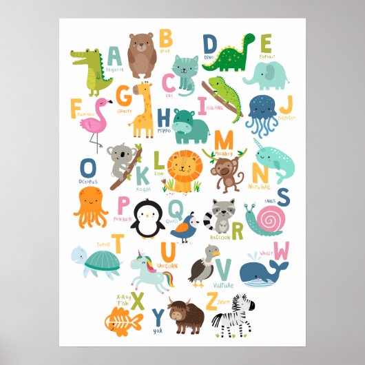 Poster Alphabet des Animaux pour Enfants Crèche École Mai (Devant)