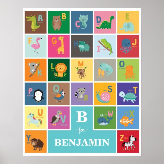Poster Alphabet des Animaux pour Enfants Crèche Salle de (Devant)