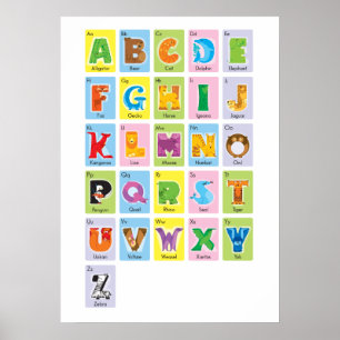 Poster Alphabet des animaux - Style cartes flash