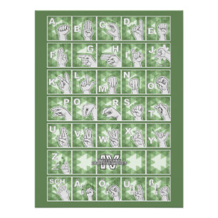 Poster Alphabet digital allemand 4 - vert /