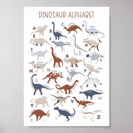 Poster Alphabet Dinosaure Neutre Genre De Pépinière (Devant)