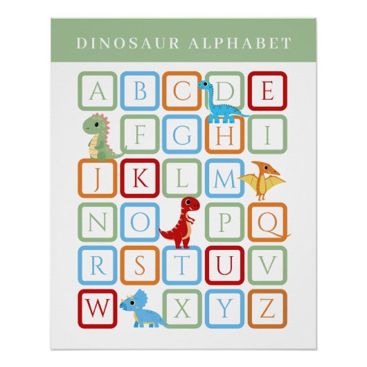 Poster Alphabet éducatif dinosaure - Vert et blanc (Devant)