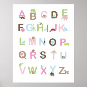 Poster alphabet en rose et marron