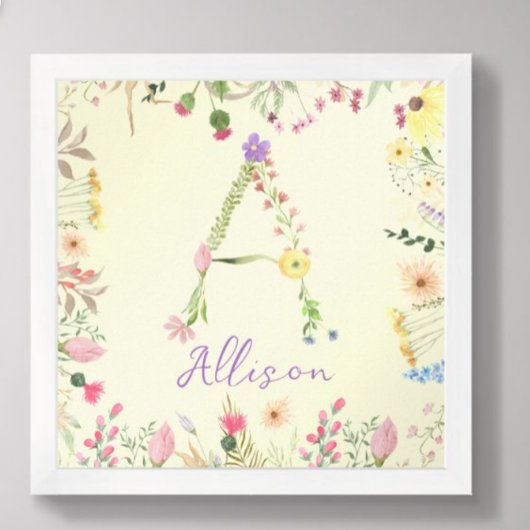 Poster Alphabet floral personnalisé Pépinière initiale Im